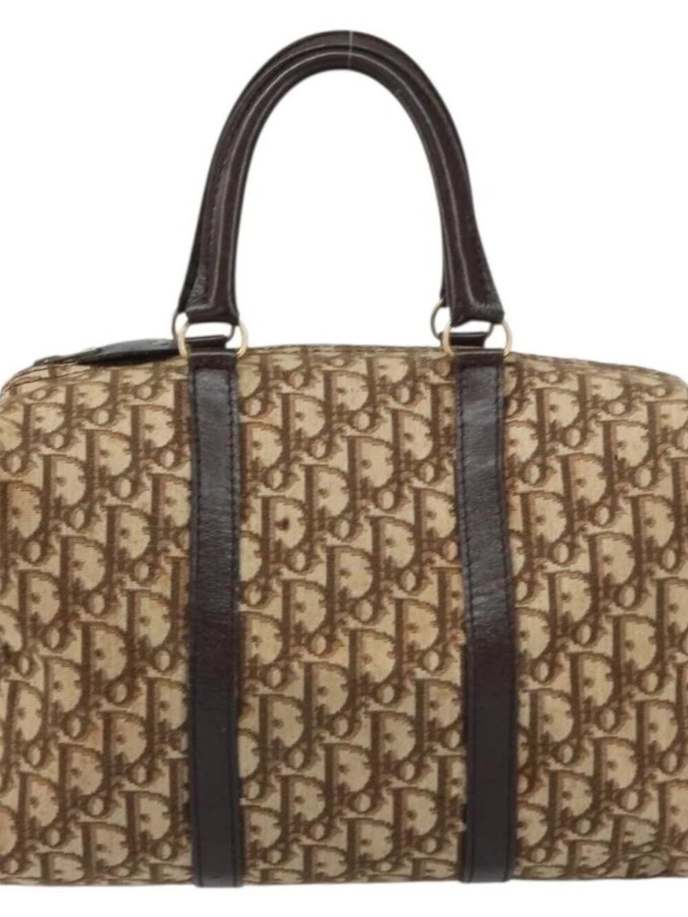 Christian Dior Trotter Canvas Boston Bag Beige Gold Auth 151623 - Picture 3 of 16